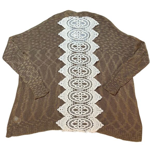 Umgee Brown/Cream, Open, Knit, Light Weight, Cardigan- S/M - Picture 2 of 7